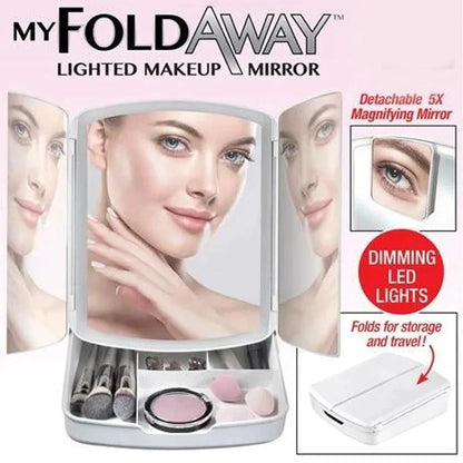 My Fold Away Vanity Mirror With Led & Makeup Storage