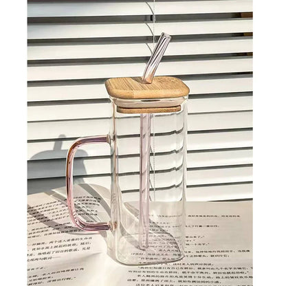 Coffee Can Shaped Glass Mug with lid and straw 540ml