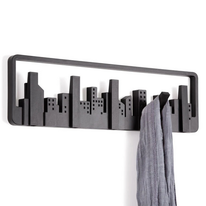 Wall-Mounted Coat Rack with Hooks - Key & Coat Holder (Black)
