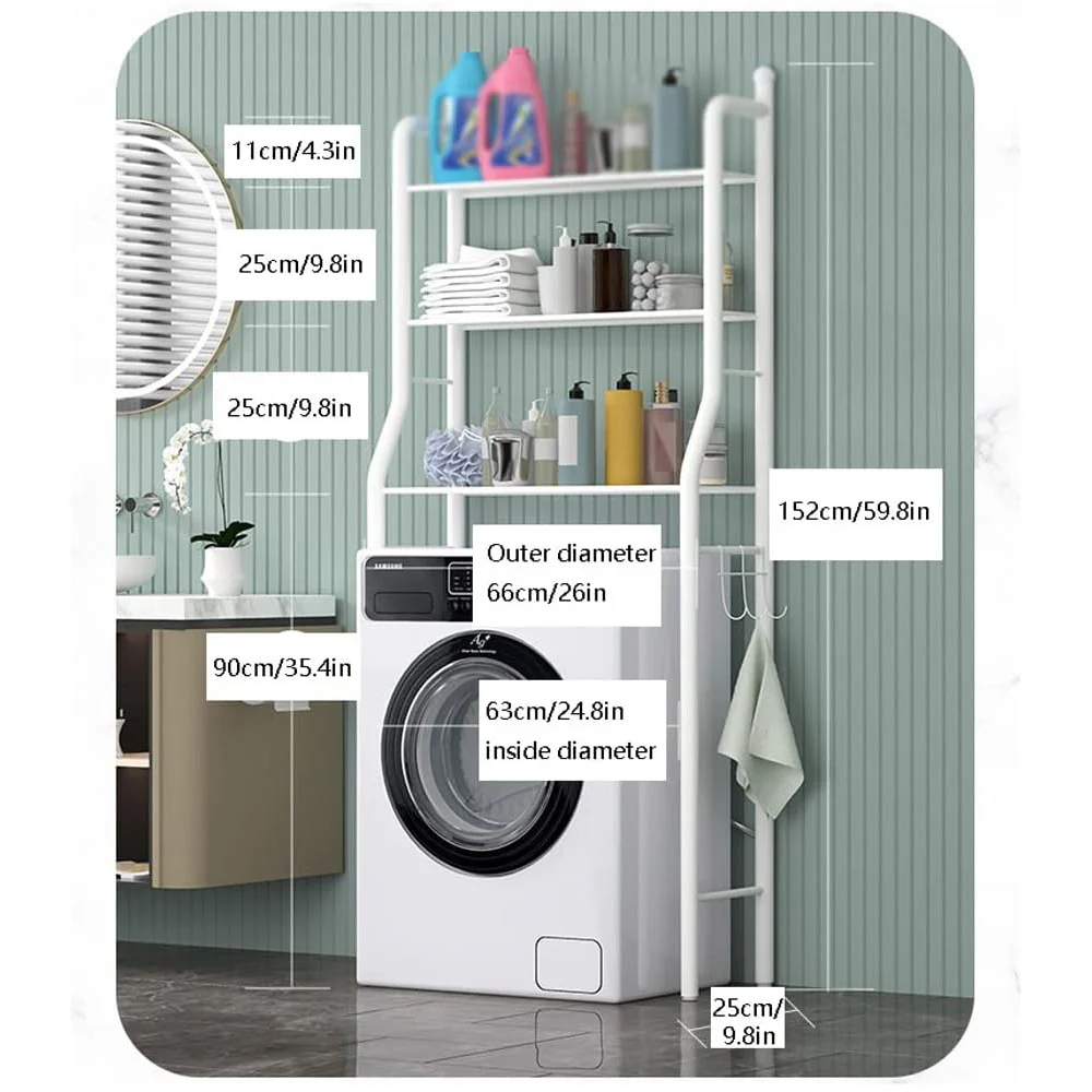 Washing Machine Multi Storage Shelf Rack with 3 Tiers with Hooks-AS98