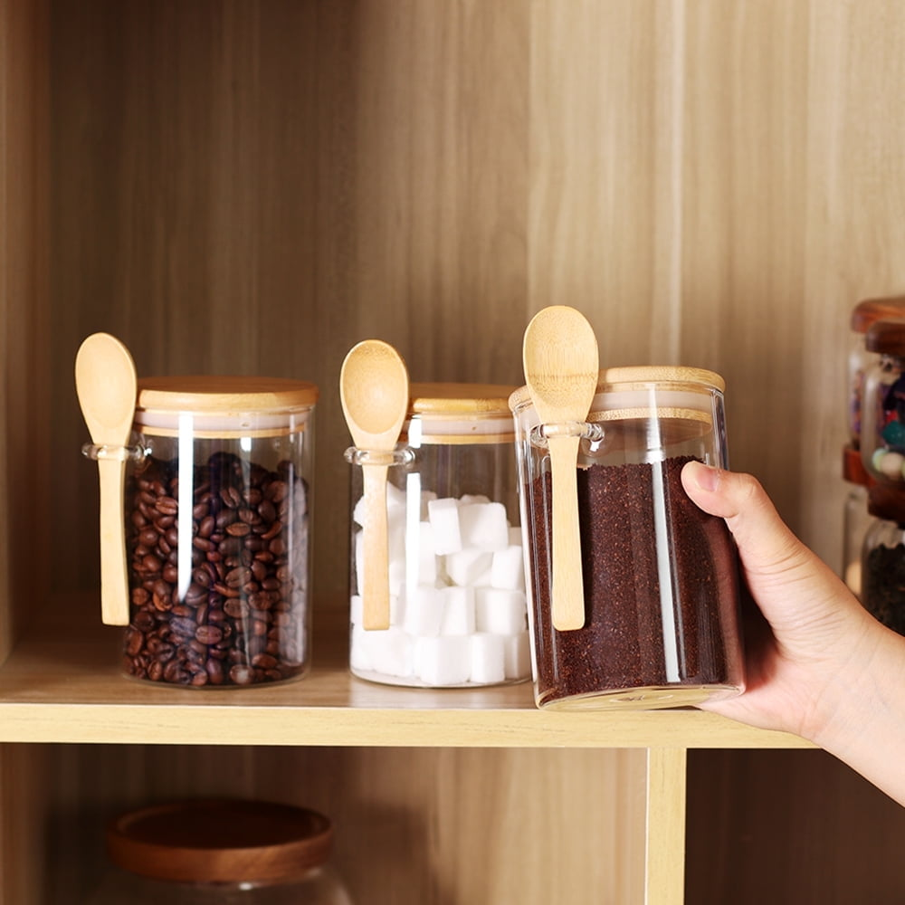Airtight Glass Jars With Bamboo Lids And Spoons