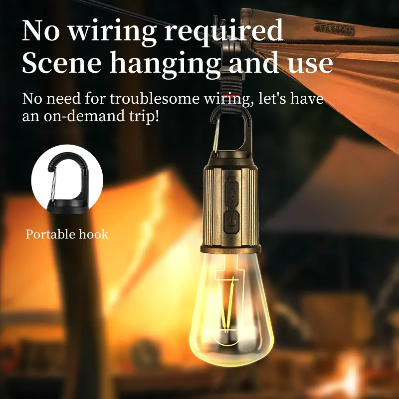 Portable Camping Lamp 600mAh LED with Hanging Portable Lighting Type C Charging Waterproof