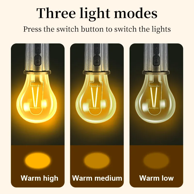 Portable Camping Lamp 600mAh LED with Hanging Portable Lighting Type C Charging Waterproof