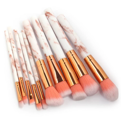 Marble Pattern Makeup Brush Set 10pcs - Pink