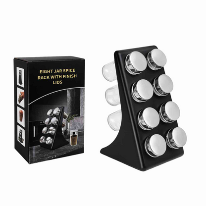 Spice Rack Set with 8 Brass Finish Lidded Jars