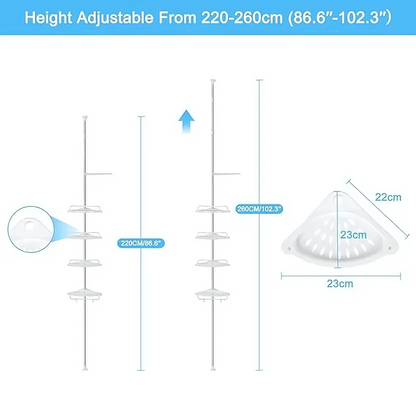 4 Tier Bathroom Corner Shelf with Towel Holder – Wall Mounted Storage Rack for Toiletries & Towels