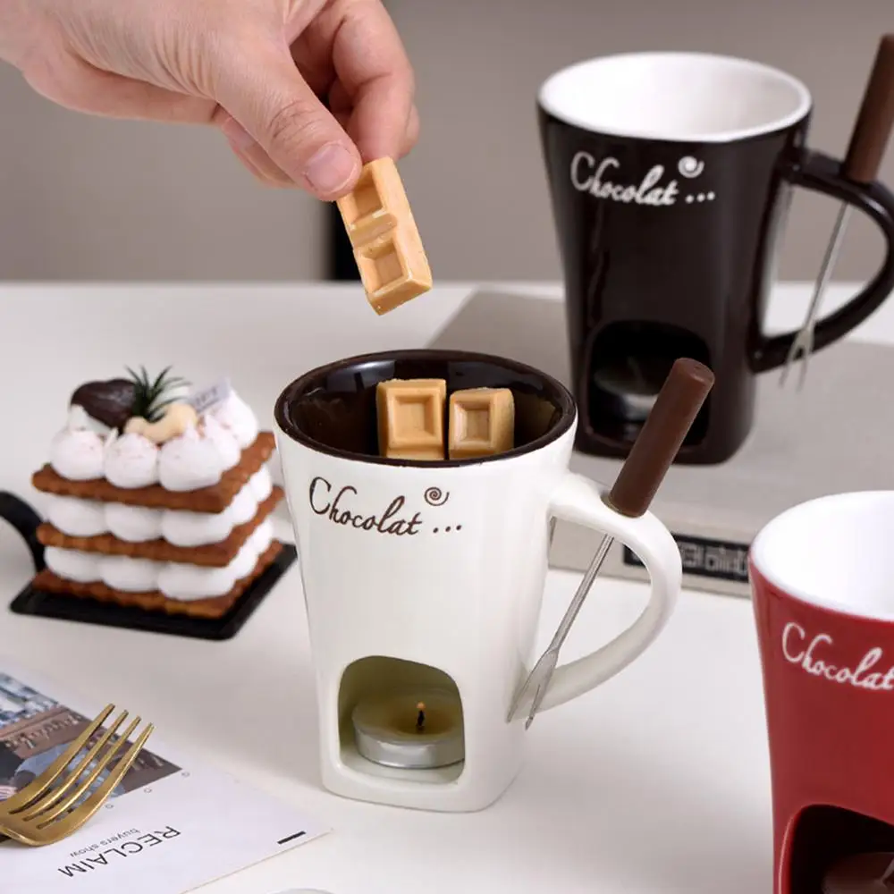 Chocolate Melting Cup with Fork, perfect for melting chocolate and cheese