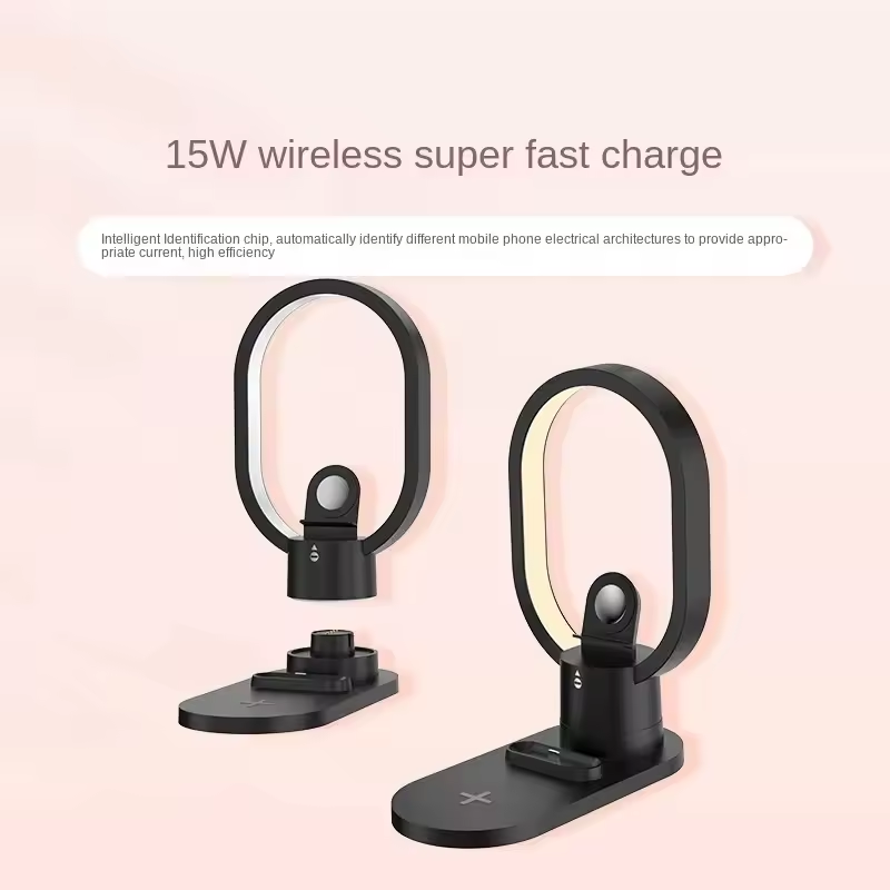 4 in 1 Night Light Wireless Charger for Apple Watch Airpods 15W Fast Charging Station White
