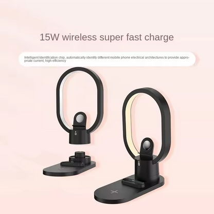 4 in 1 Night Light Wireless Charger for Apple Watch Airpods 15W Fast Charging Station White
