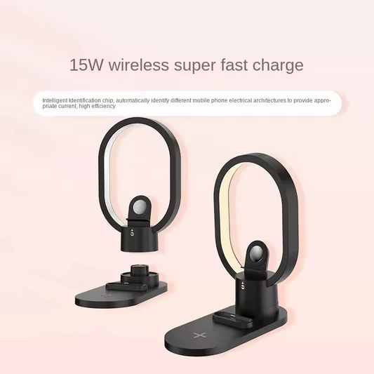 4 in 1 Night Light Wireless Charger for Apple Watch Airpods 15W Fast Charging Station White