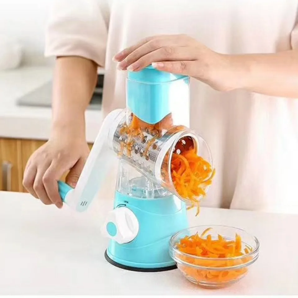 Tabletop Drum 3-in-1 Vegetable Cutter & Rotary Cheese Grater – Multifunctional Slicer with 3 Stainless Steel Blades for Vegetables, Fruits & Cheese