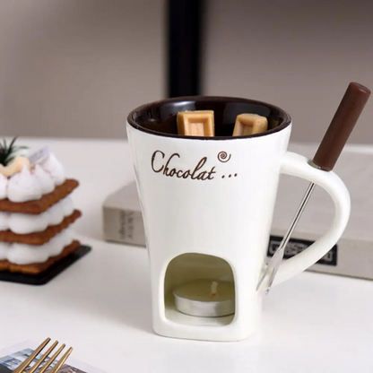 Chocolate Melting Cup with Fork, perfect for melting chocolate and cheese