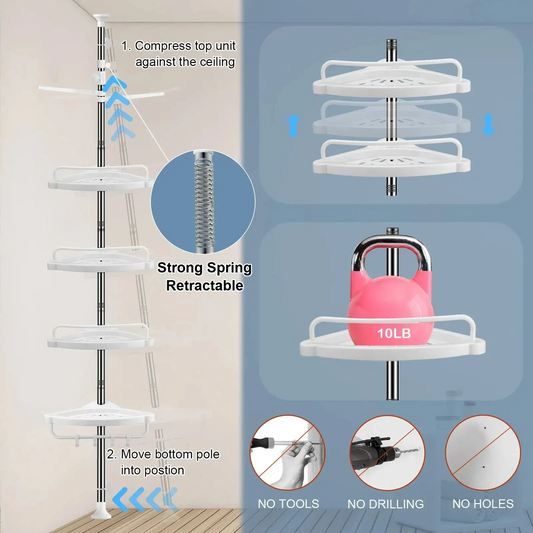 4 Tier Bathroom Corner Shelf with Towel Holder – Wall Mounted Storage Rack for Toiletries & Towels