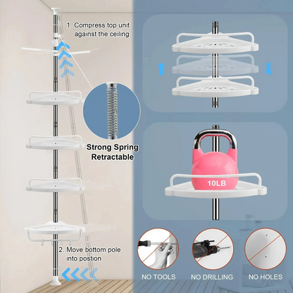 4 Tier Bathroom Corner Shelf with Towel Holder – Wall Mounted Storage Rack for Toiletries & Towels