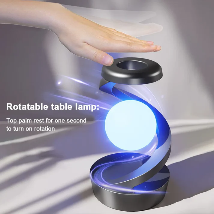 360 Floating RGB Light – Rotating Magnetic Table Lamp with Wireless Charger - Black color
