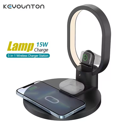 4 in 1 Night Light Wireless Charger for Apple Watch Airpods 15W Fast Charging Station White