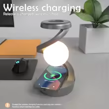 360 Floating RGB Light – Rotating Magnetic Table Lamp with Wireless Charger - Black color