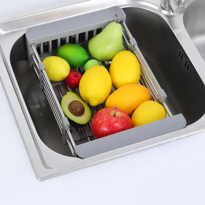 Stainless Steel Expandable Vegetable Basin with Drain Basket Drain Rack 1pc