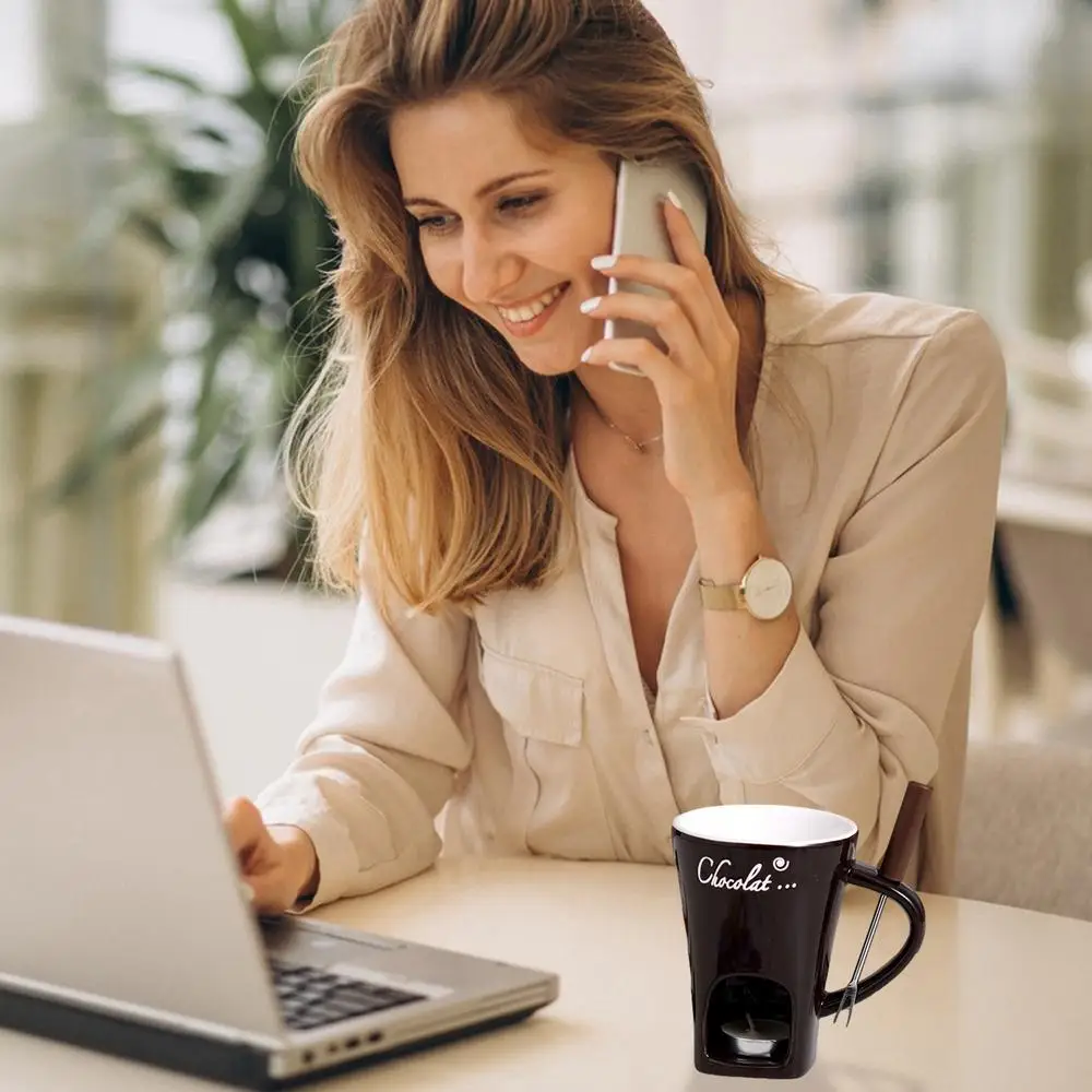 Chocolate Melting Cup with Fork, perfect for melting chocolate and cheese