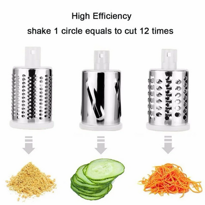 Tabletop Drum 3-in-1 Vegetable Cutter & Rotary Cheese Grater – Multifunctional Slicer with 3 Stainless Steel Blades for Vegetables, Fruits & Cheese