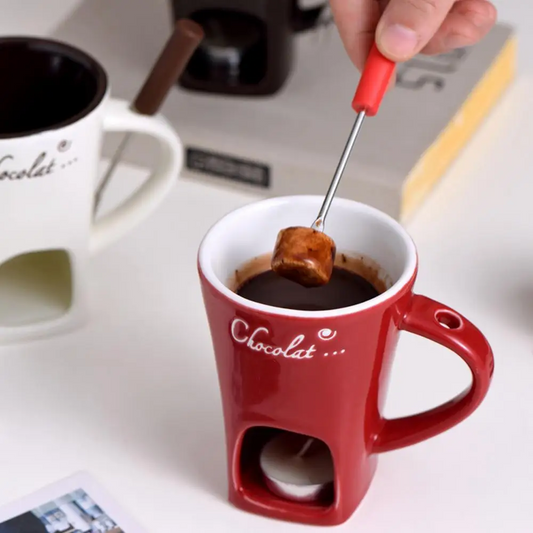 Chocolate Melting Cup with Fork, perfect for melting chocolate and cheese