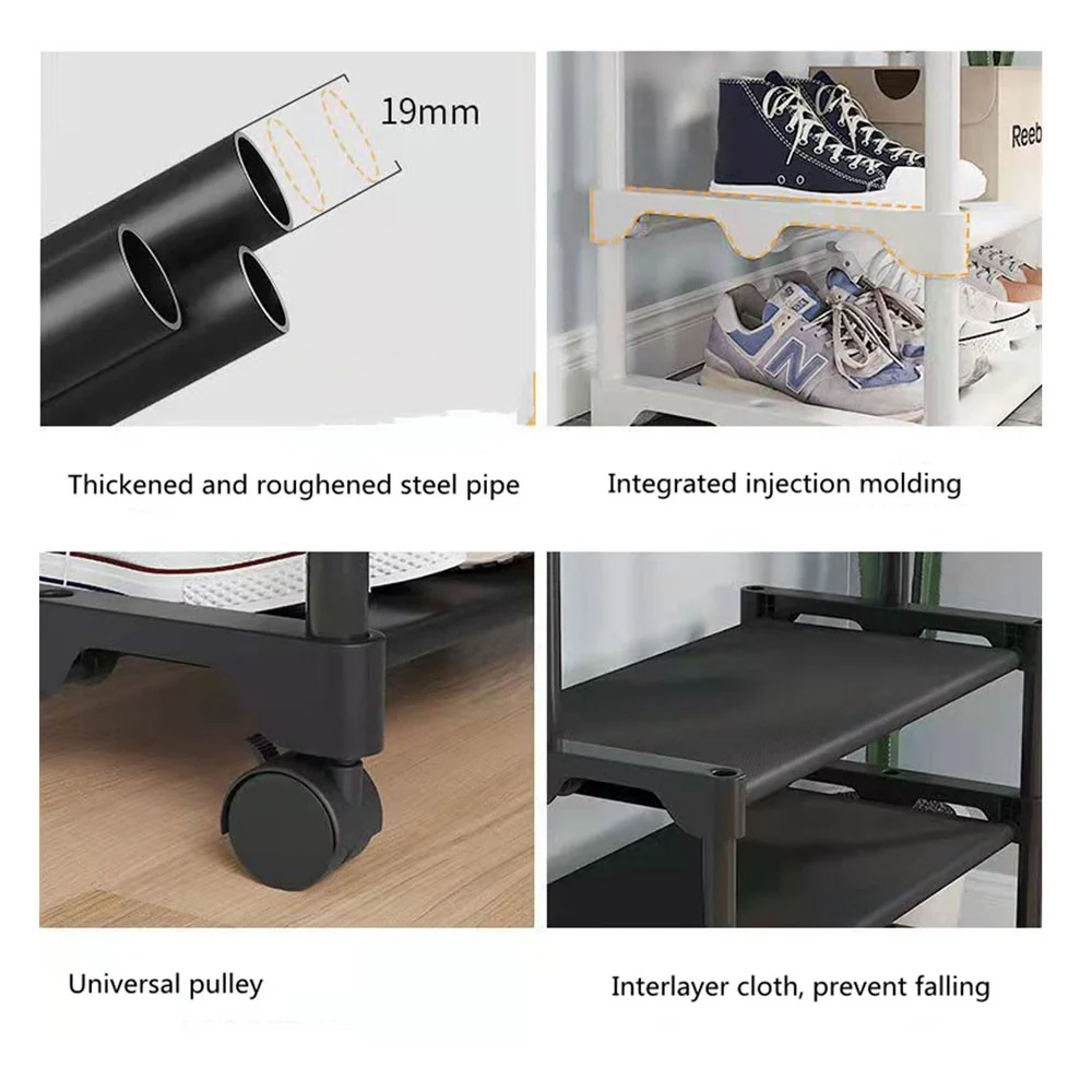 Single Pole Shoe and Hat Rack 3 Layers Easy To Assemble Coat Rack Shelf Shoe Racks With Shoe Storage Bench Sundry Goods Shelves