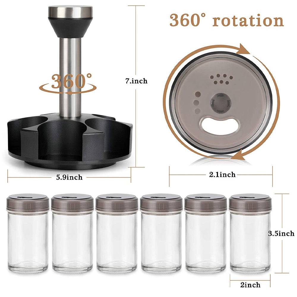 6-Jar Revolving Spice Rack Organizer with Rotating Stand and Salt & Pepper Shakers