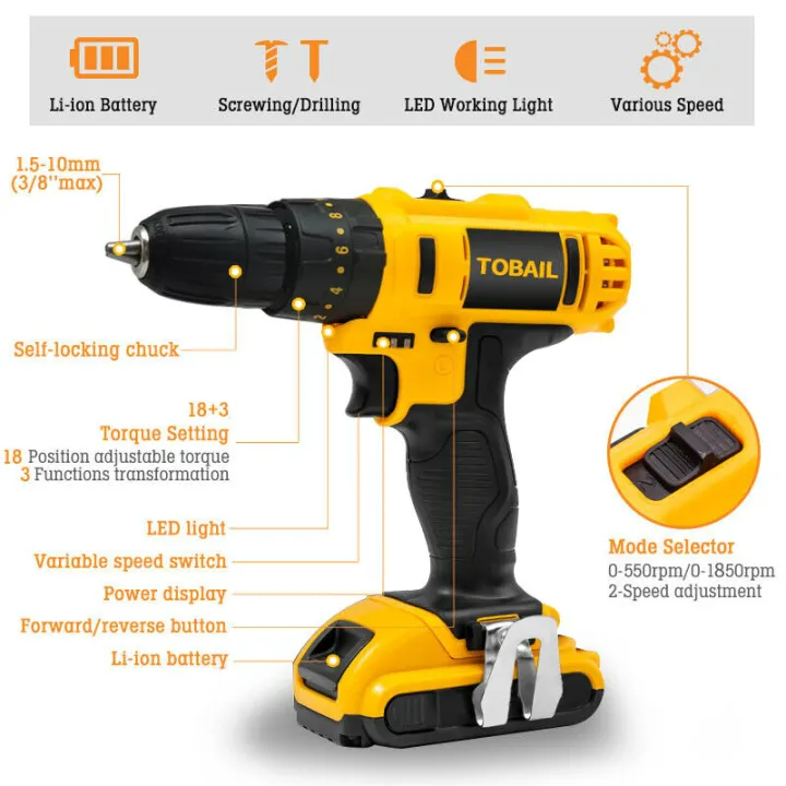 24V DUNLANDI Cordless Drill Machine Kit With 2 Battery