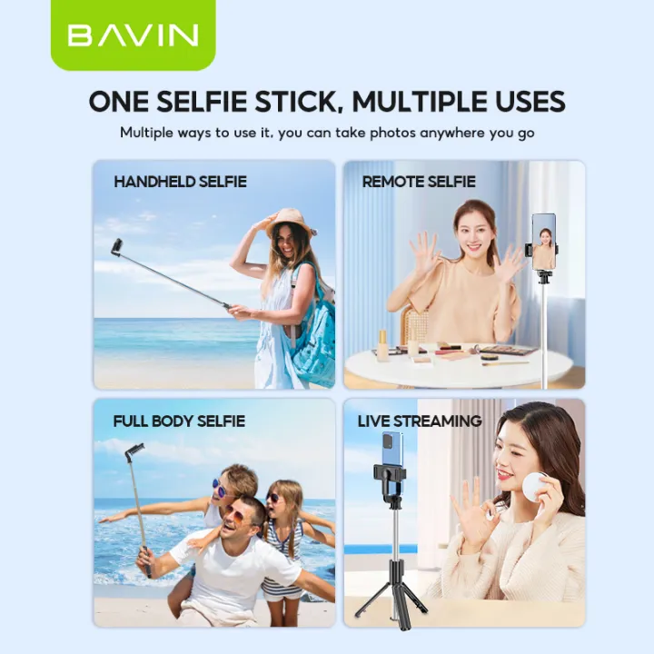 BAVIN P09 Portable Selfie Stick Monopod Tripod Stand Travel Up to 68cm w/ Bluetooth Remote Control