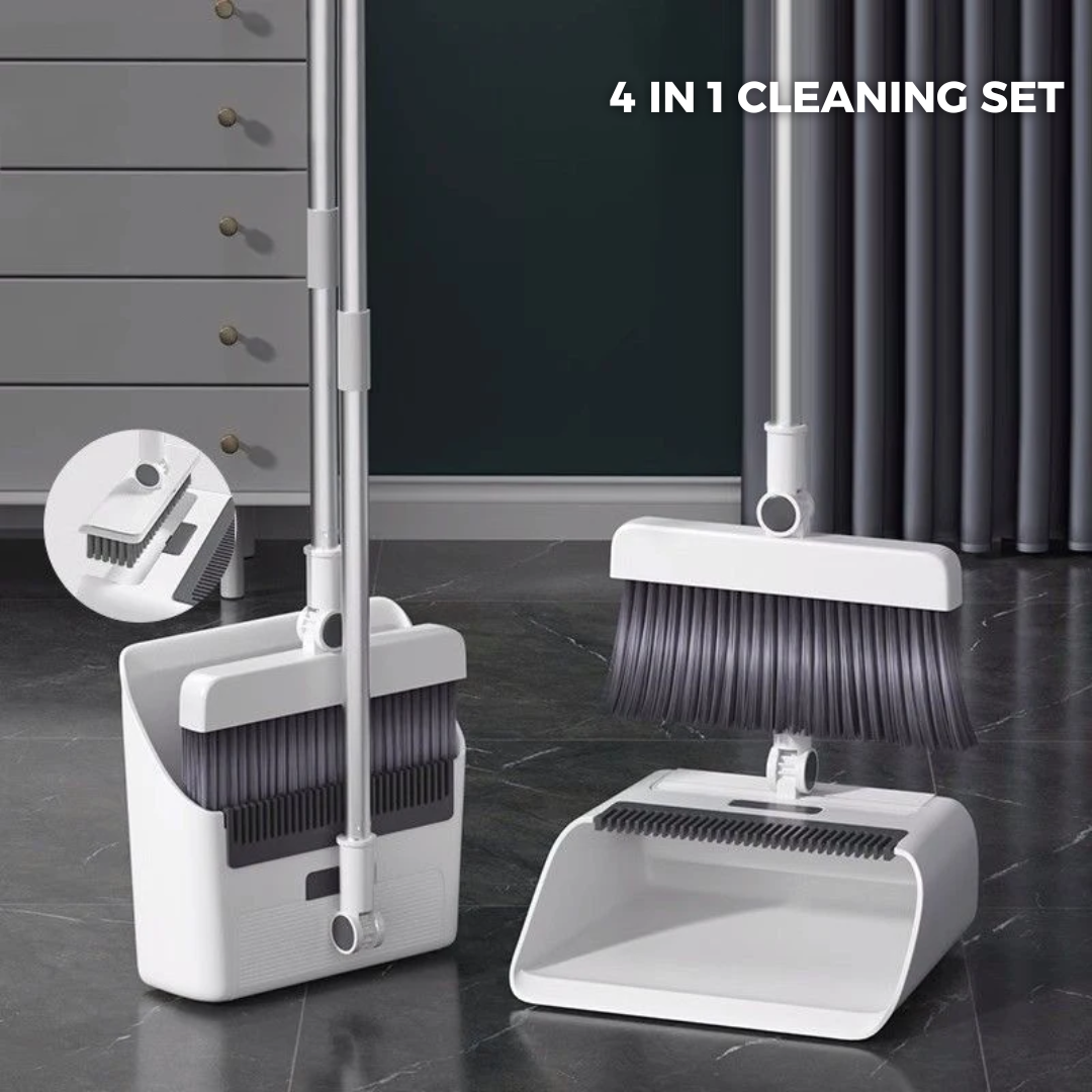 4 in 1 Broom and Dustpan Set – Multifunctional Floor Brush for Bathroom & Household Cleaning | Folding Mop & Housekeeping Supplies