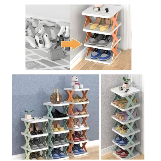 4 Layer Folding Shoe Rack Plastic Adjustable Blue