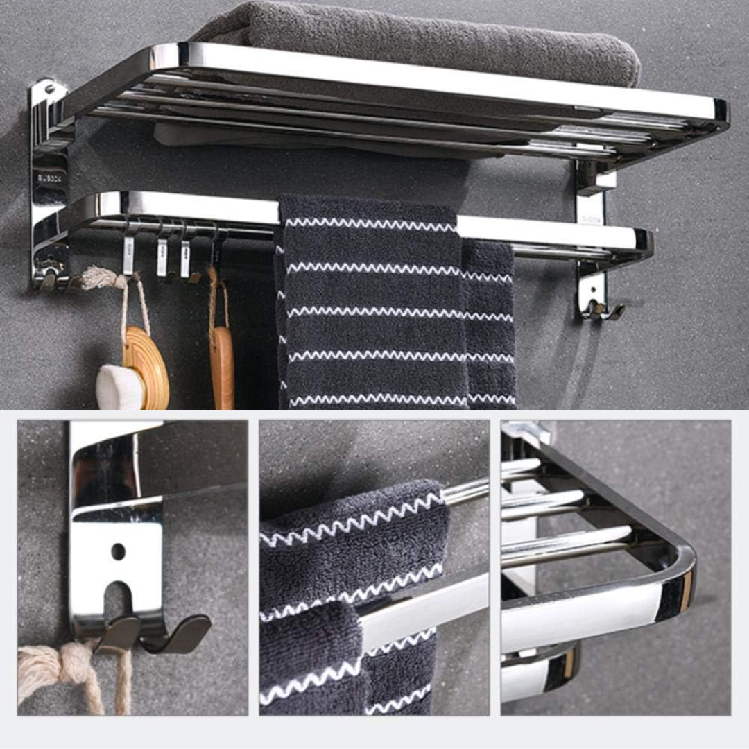 Bathroom Storage Shelf Multi Towel Rack - Black Color