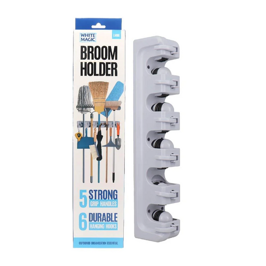 Broom and Mop Holder with 5 Compartments