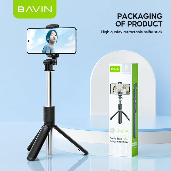 BAVIN P09 Portable Selfie Stick Monopod Tripod Stand Travel Up to 68cm w/ Bluetooth Remote Control