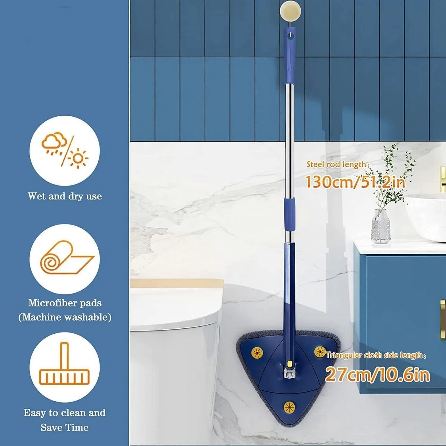 360° Triangle Mop | Self-Wringing Wet & Dry Microfiber Mop