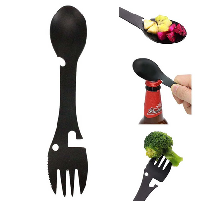 Table Spoon Fork Multitool Portable Can Or Bottle Opener Multi Tool Cutlery Spork Camping Picnic Utensil Stainless Steel