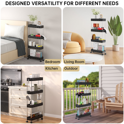 4 Tier Slim Rolling Storage Cart, Bathroom Storage Organizer,