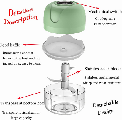 Mini Electric Garlic Chopper – USB Charging, Sharp Stainless Steel Blades