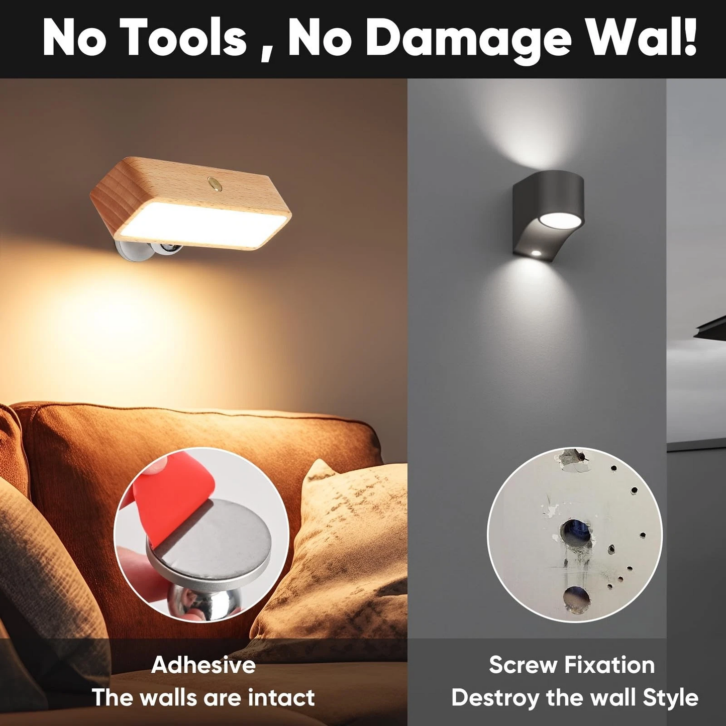 2 Pcs Rechargeable Intelligent Sensing Led Wall Lights