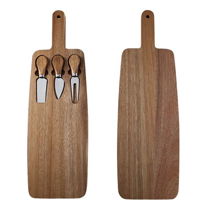 a Wood Cheese Board and Knife Set: Charcuterie Serving Platter for Meat, Cheese, Crackers