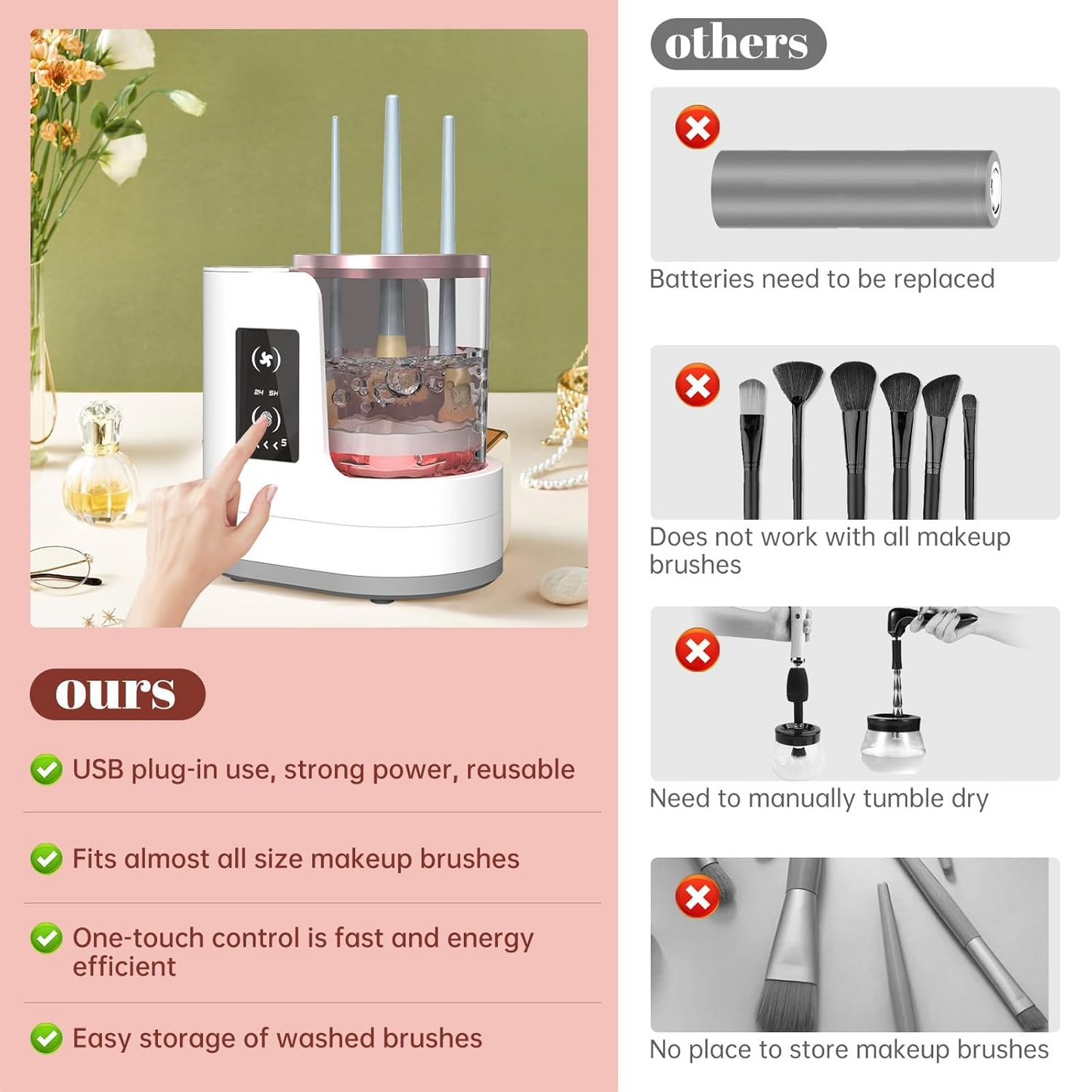 3 in 1 Portable USB Makeup Brush Cleaner & Dryer & Holder