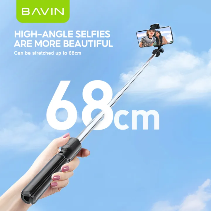 BAVIN P09 Portable Selfie Stick Monopod Tripod Stand Travel Up to 68cm w/ Bluetooth Remote Control