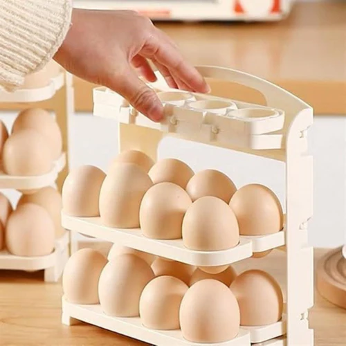 Modern Egg Storage Rack Organizer – 3 Tier Rolling Egg Holder