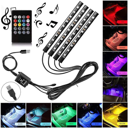 Car Rgb 4 Pcs Waterproof Led Light Strip Remote Or Bluetooth Control
