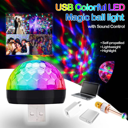 Car LED Light Small Magic Ball Lamp Crystal RGB LED 4W Sound Control Disco Party Music for Android