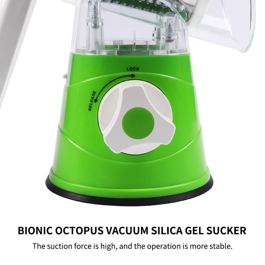 Tabletop Drum 3-in-1 Vegetable Cutter & Rotary Cheese Grater – Multifunctional Slicer with 3 Stainless Steel Blades for Vegetables, Fruits & Cheese