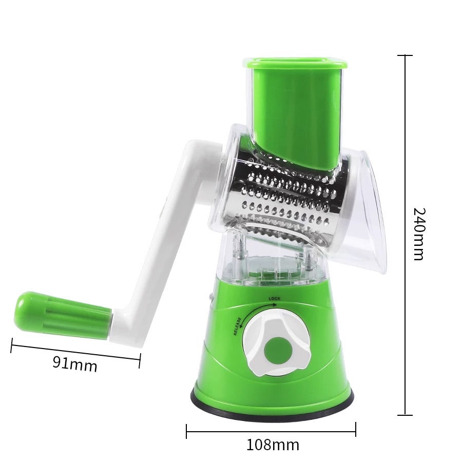 Tabletop Drum 3-in-1 Vegetable Cutter & Rotary Cheese Grater – Multifunctional Slicer with 3 Stainless Steel Blades for Vegetables, Fruits & Cheese