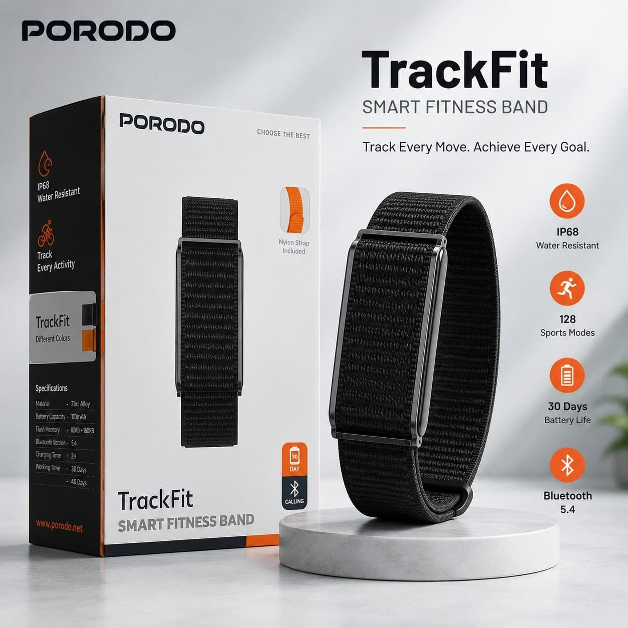 Porodo TrackFit Smart Fitness Bracelet & IP68 Waterproof