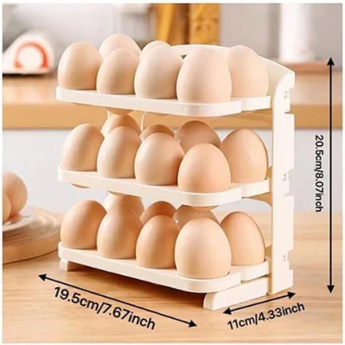 Modern Egg Storage Rack Organizer – 3 Tier Rolling Egg Holder