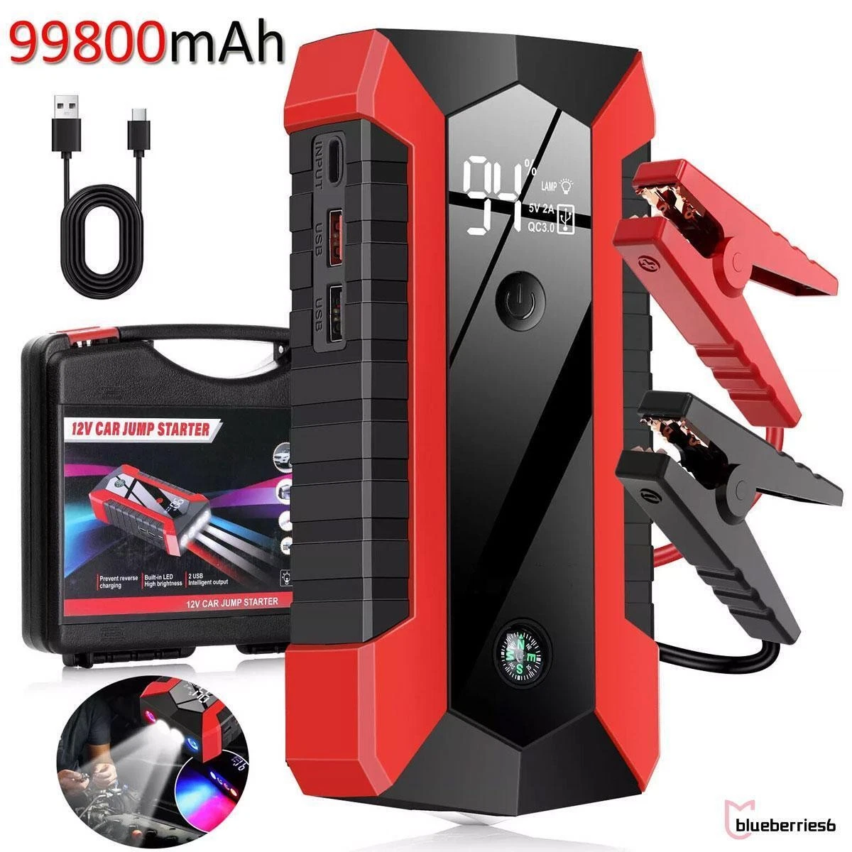 Portable Car Jump Starter Power Bank, Battery Booster Charger, Starting Device, Auto Emergency, Lighting Start-up, 12V